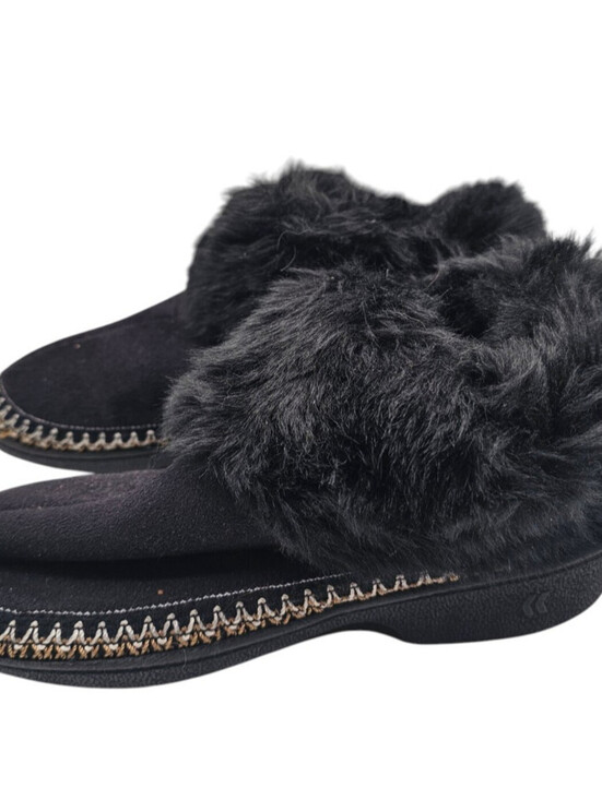Isotoner Shoes - Isotoner Micro Suede Rory Hoodback model Fur Trim Slippers Sz 6.5-7 Black